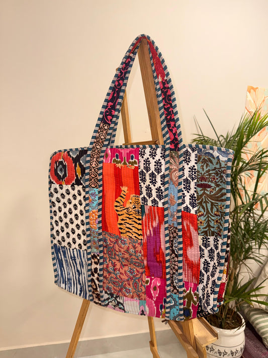 Indian Patchworked Reworked Quilted large tote