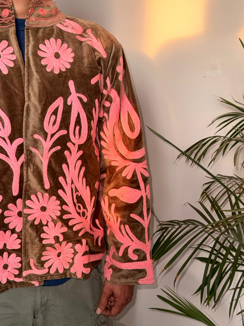 Velvet Brown Pintresty Swan Patchworked Jacket