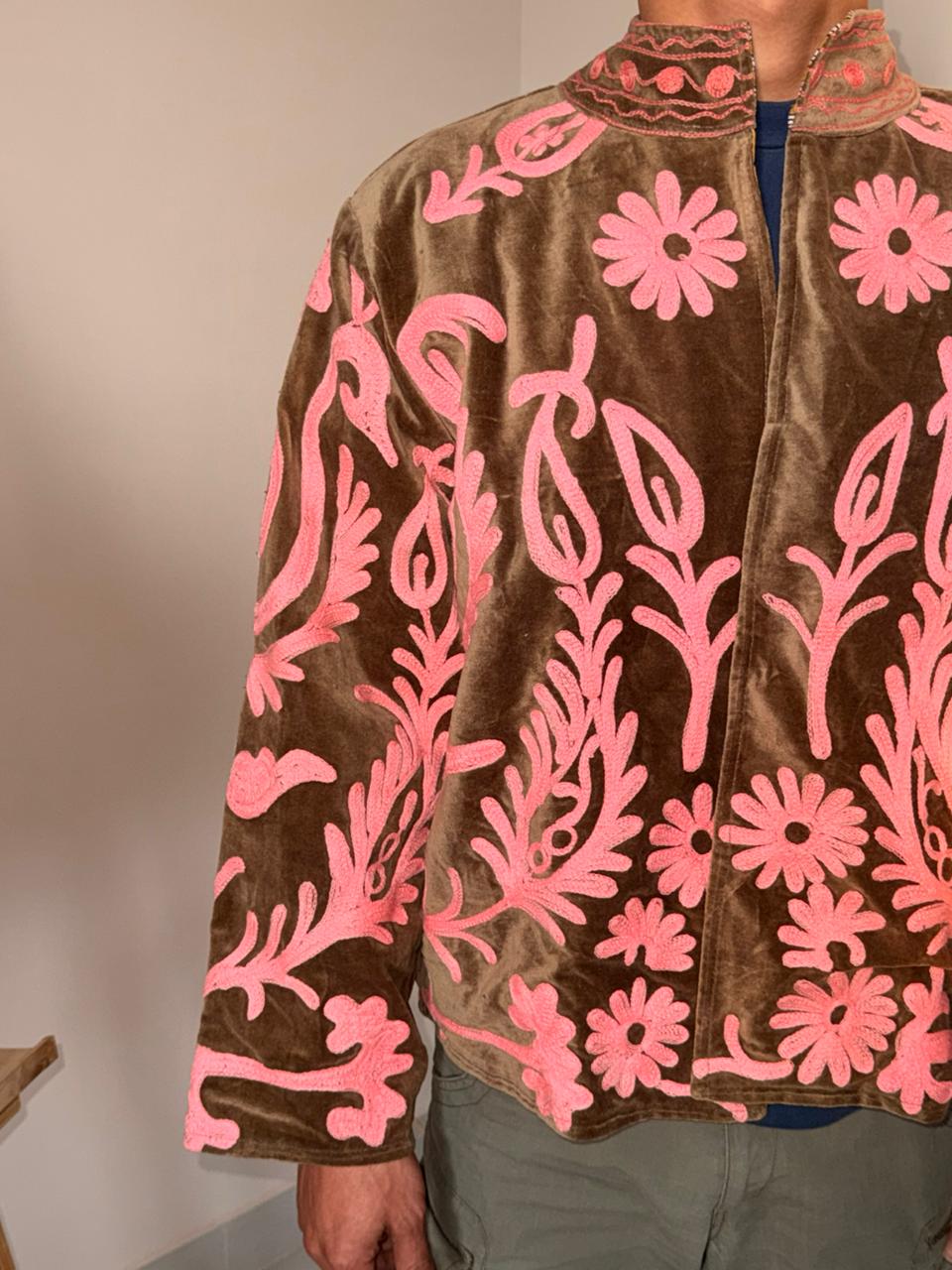 Velvet Brown Pintresty Swan Patchworked Jacket