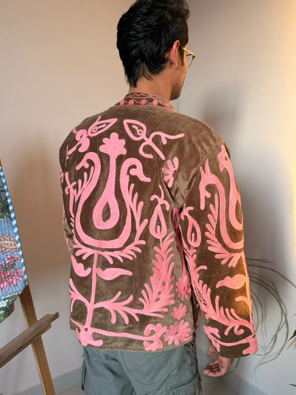 Velvet Brown Pintresty Swan Patchworked Jacket