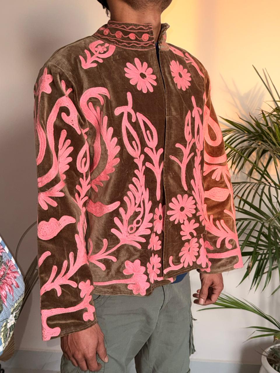 Velvet Brown Pintresty Swan Patchworked Jacket