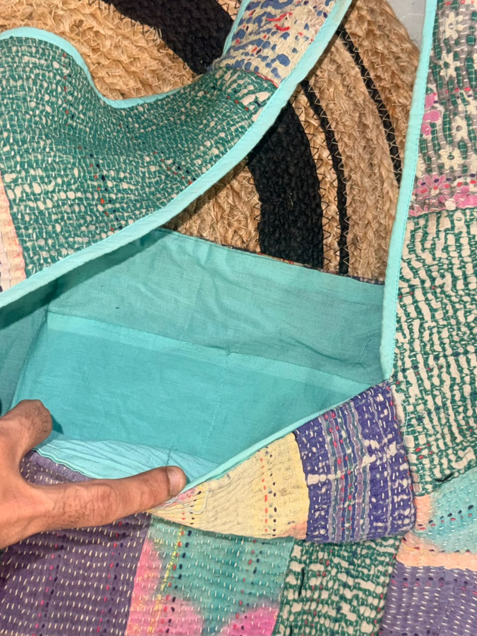 Crossbody sling tote bag : made of vintage kantha bedsheet