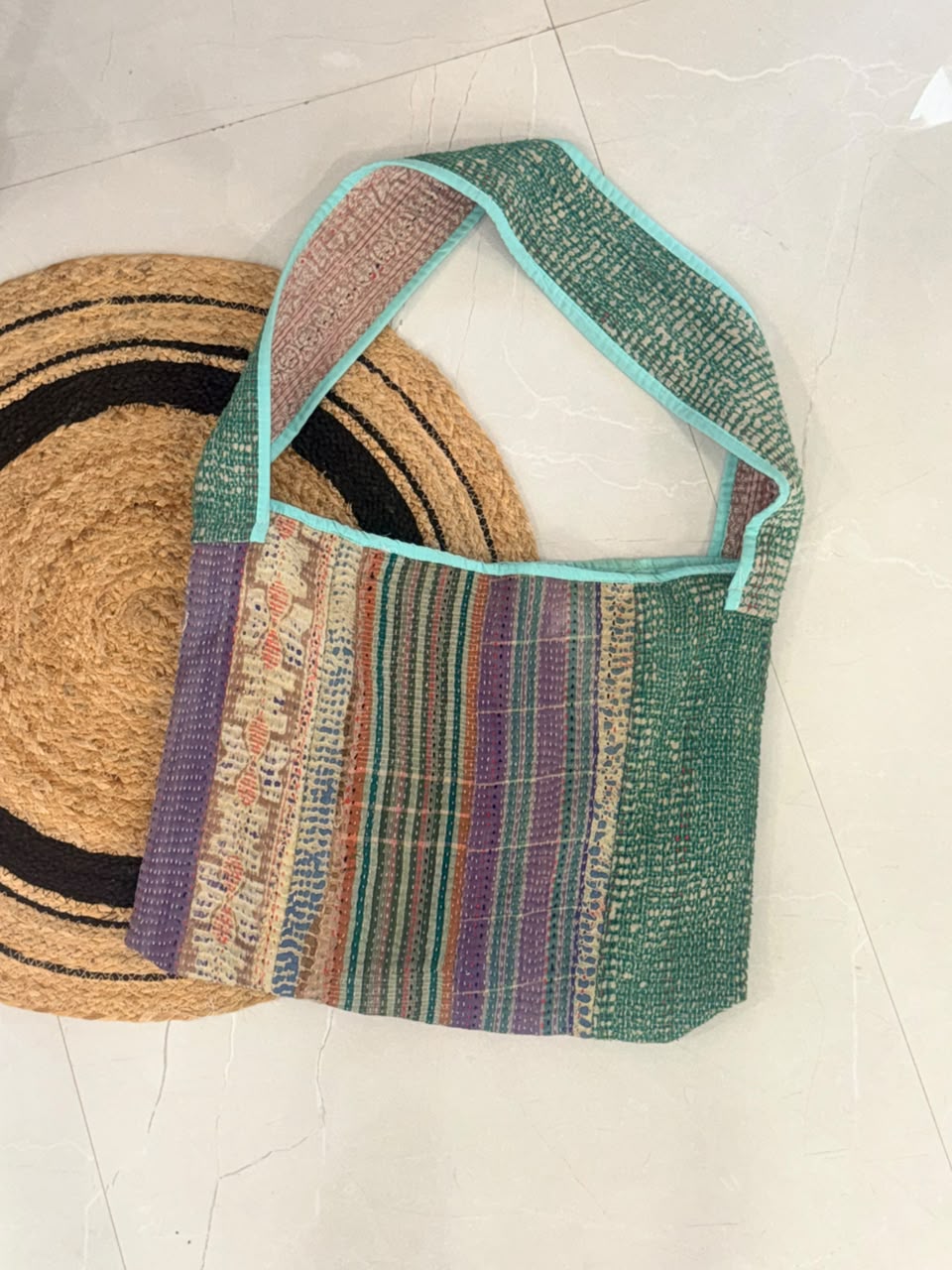 Crossbody sling tote bag : made of vintage kantha bedsheet