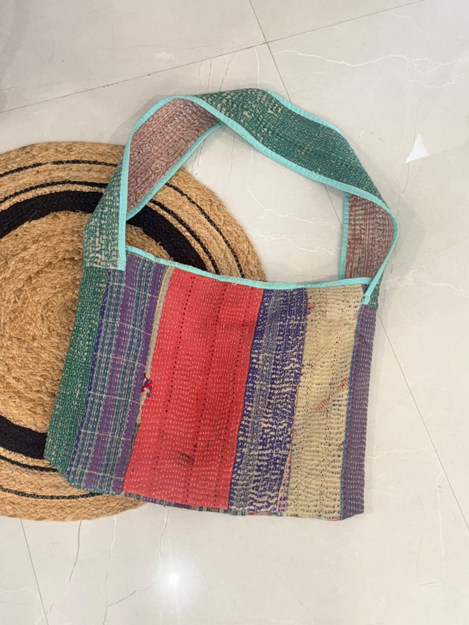 Crossbody sling tote bag : made of vintage kantha bedsheet