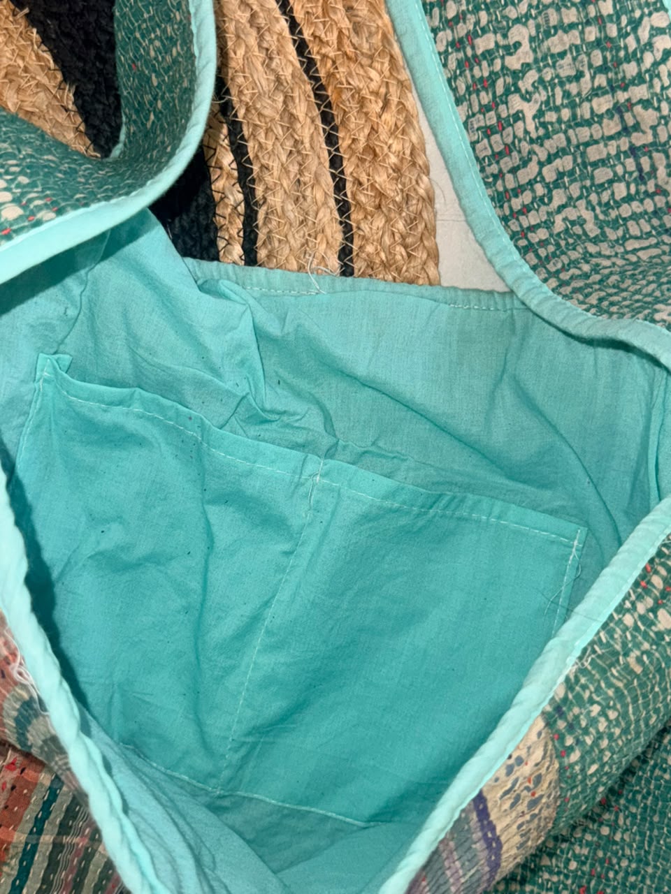 Crossbody sling tote bag : made of vintage kantha bedsheet - 2