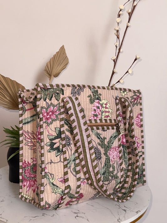 Indian Patchworked Floral Quilted small tote