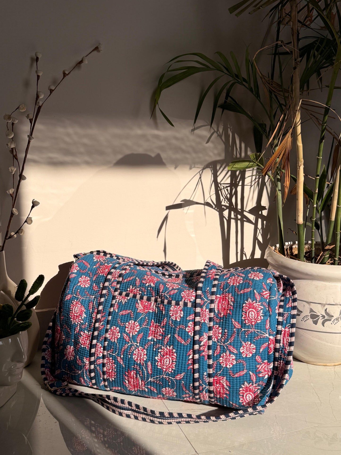 Indian Patchworked Floral Quilted Duffle Bag (XL)