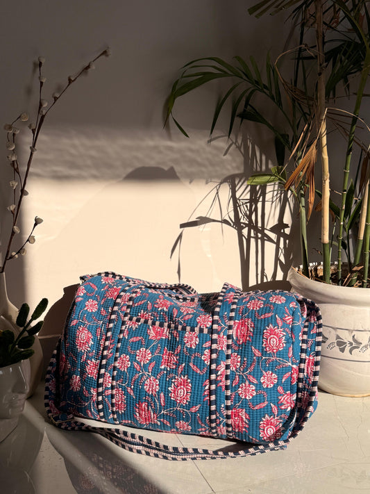 Indian Patchworked Floral Quilted Duffle Bag (XL)
