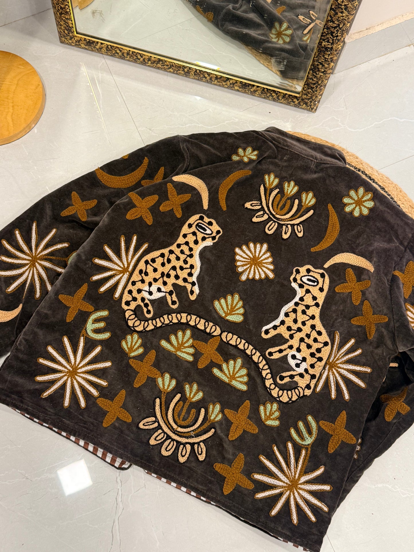 Brown velvet hand Embroided jacket