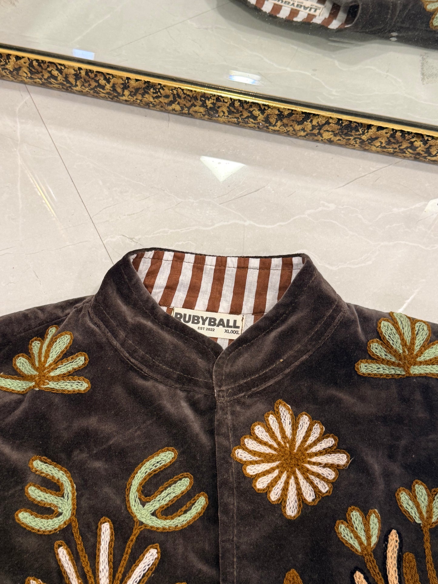 Brown velvet hand Embroided jacket