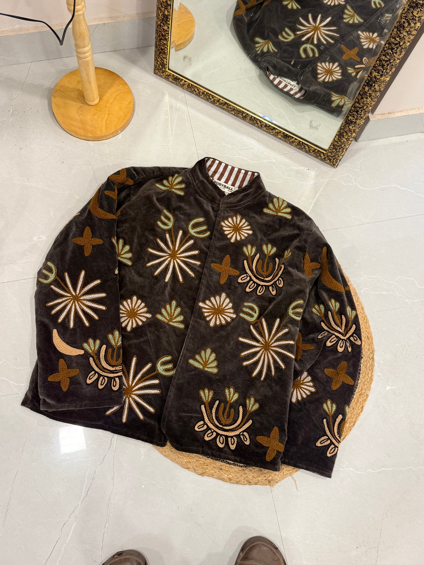 Brown velvet hand Embroided jacket