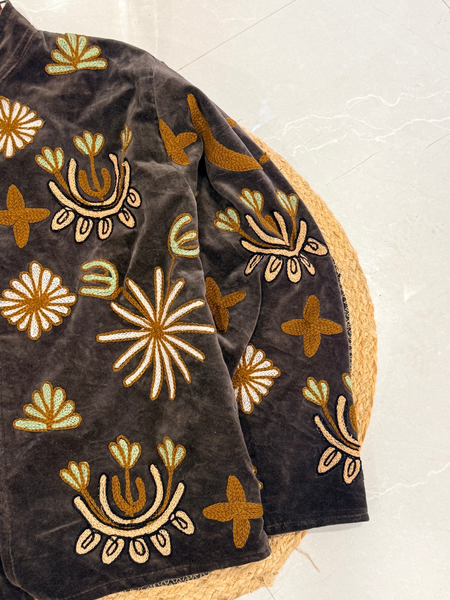 Brown velvet hand Embroided jacket