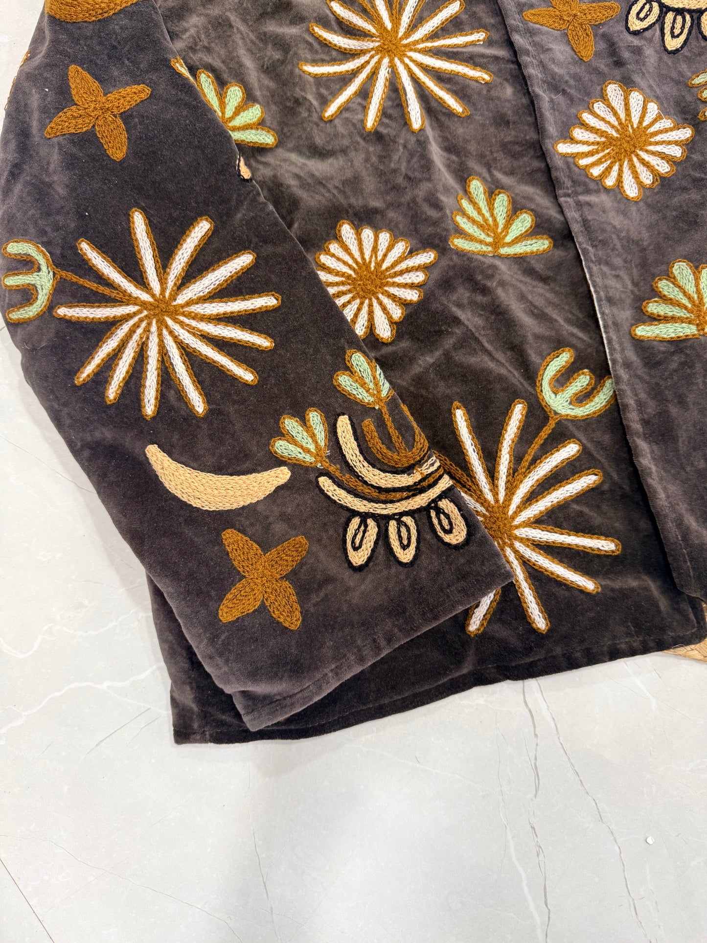 Brown velvet hand Embroided jacket