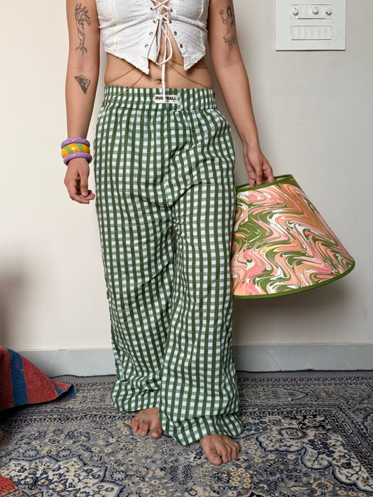 Green checked styled pants
