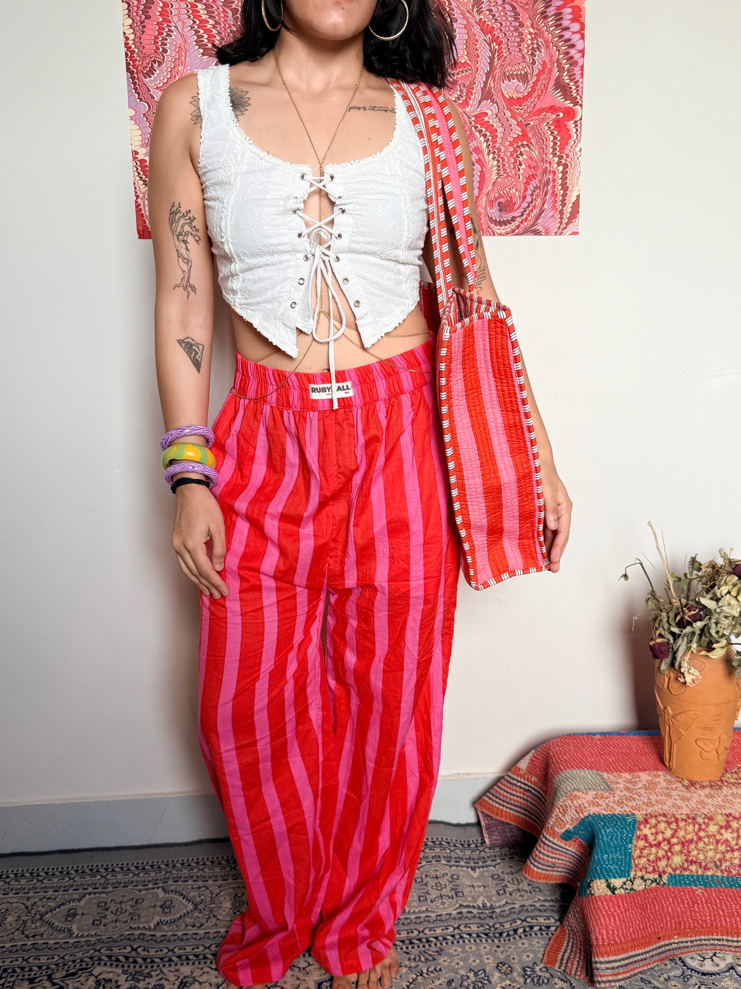 Pintresty Pink and orange striped pants