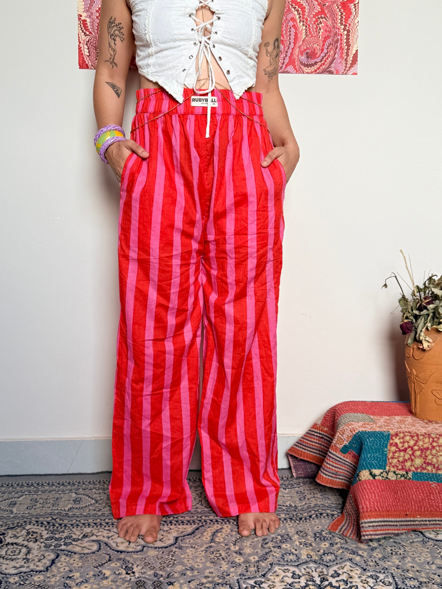 Pintresty Pink and orange striped pants